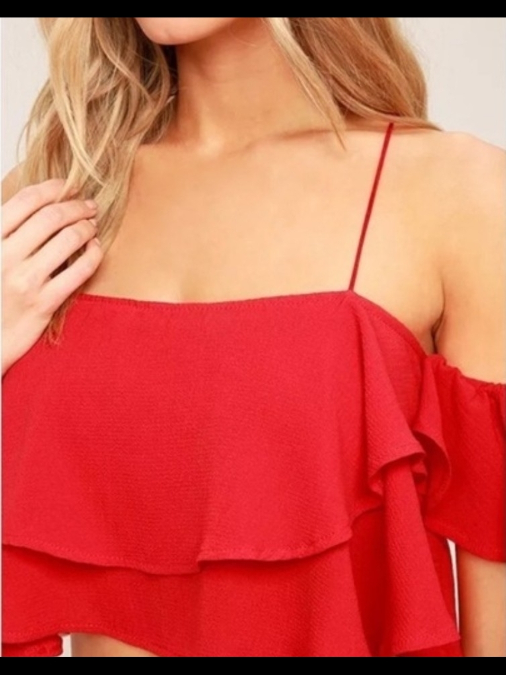 Lulus Sexy Red Off-the-Shoulder Crop Top Size Small - Picture 2 of 7